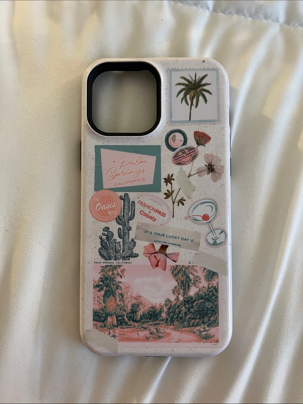 Casely White Palm Springs Sticker iPhone Case with Pink & Green Accents